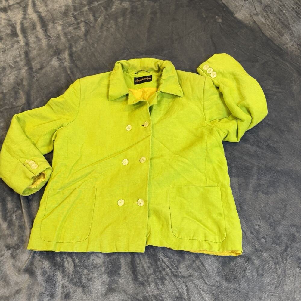 Vtg 80s 90s Giorgio Sant Angelo Jacket Blazer Sz 14 Lime Green Chartreuse Linen